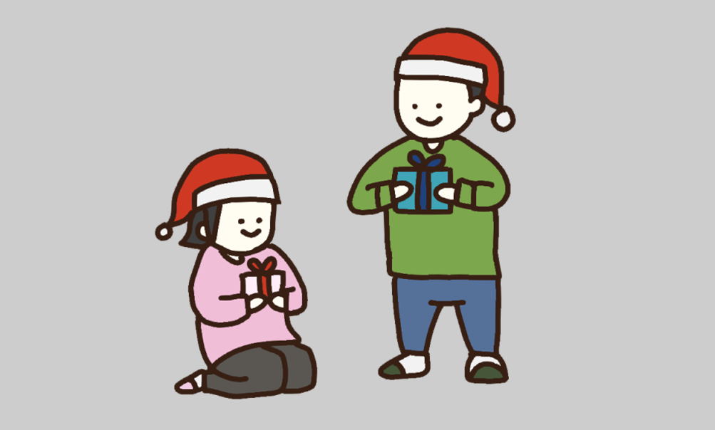TELOPICTの動くアイコン素材・クリスマスプレゼントをもらって喜ぶ子ども