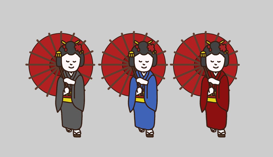 TELOPICTの動くアイコン素材・和傘を指して歩く着物の女性